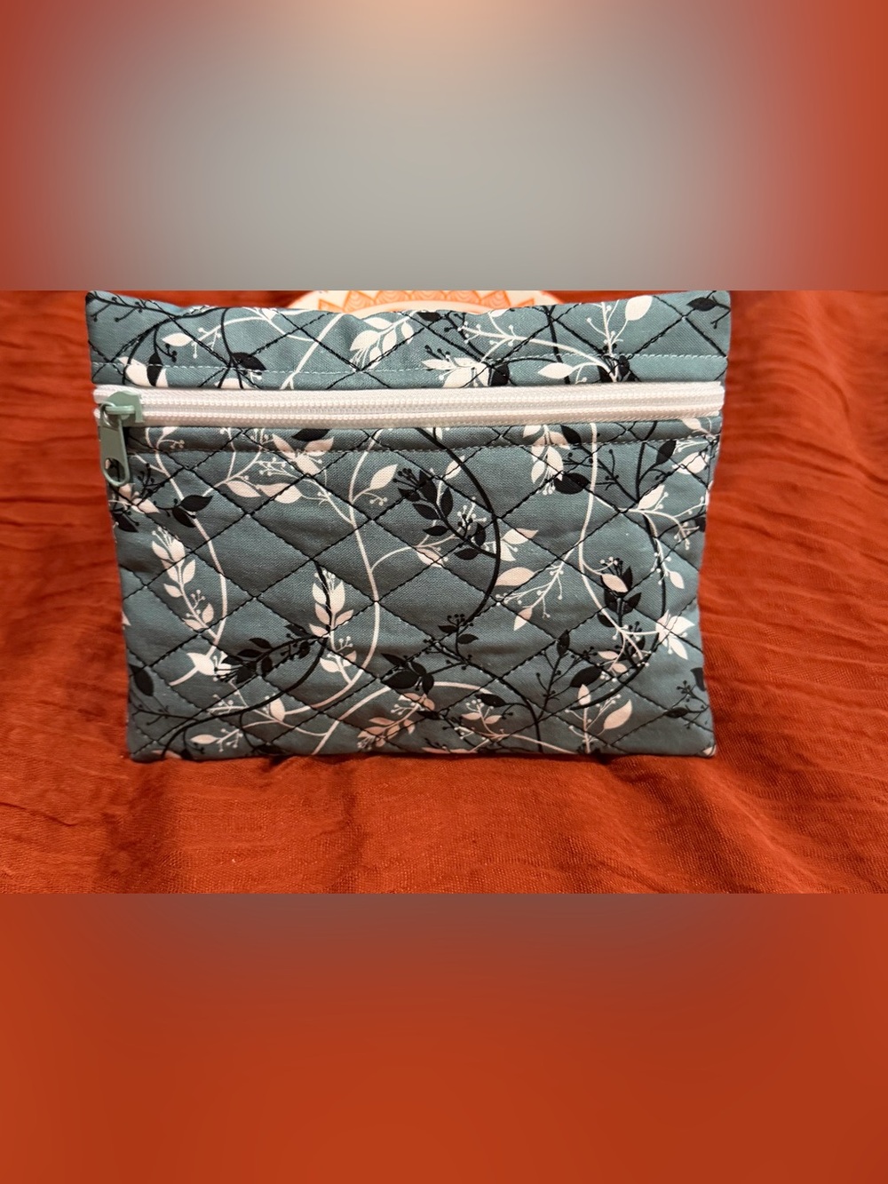 Quilted Floral Cosmetic Bag - Teal
